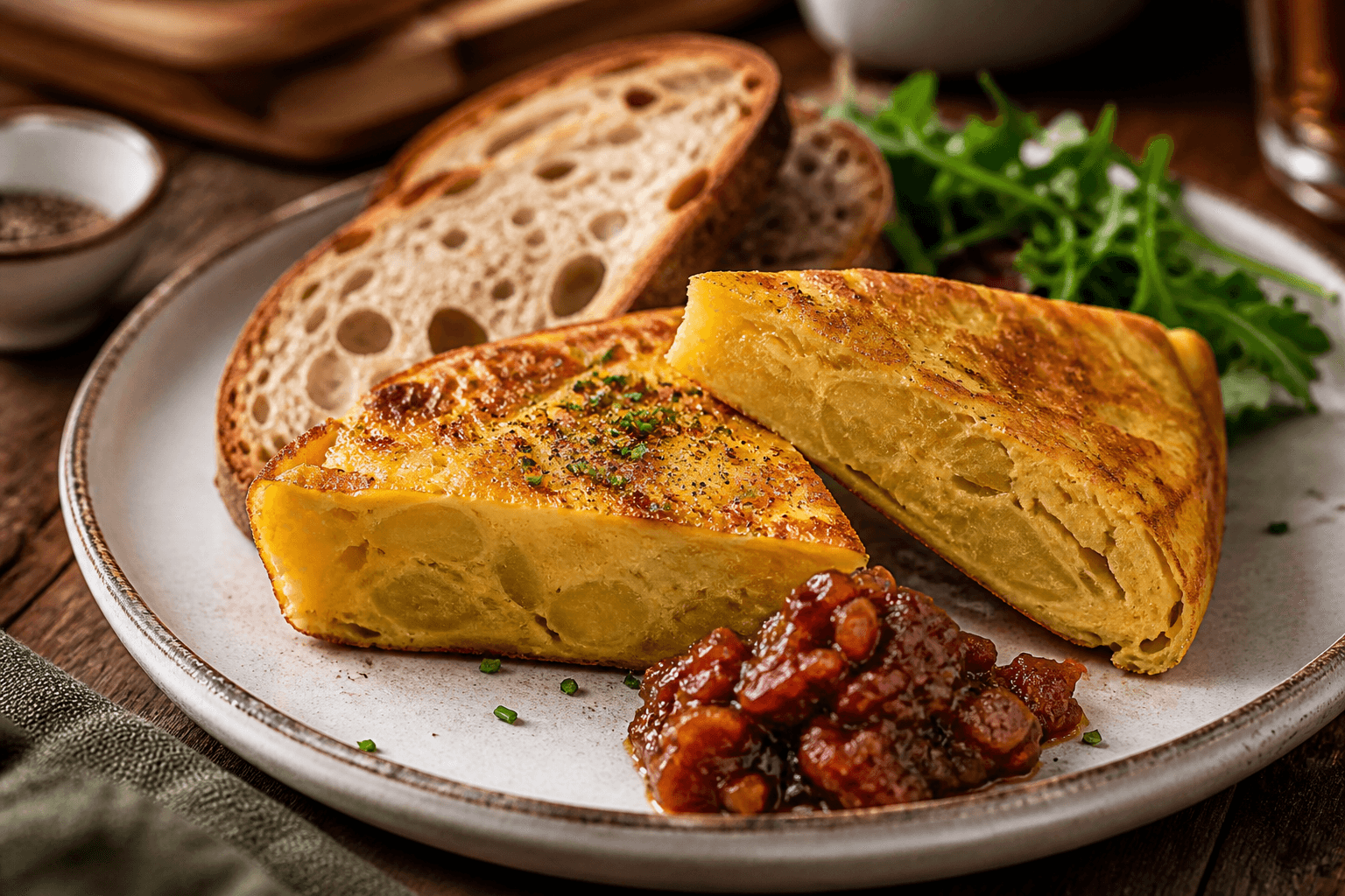 Tortilla Española, Masa Madre Y Chutney De Tocino